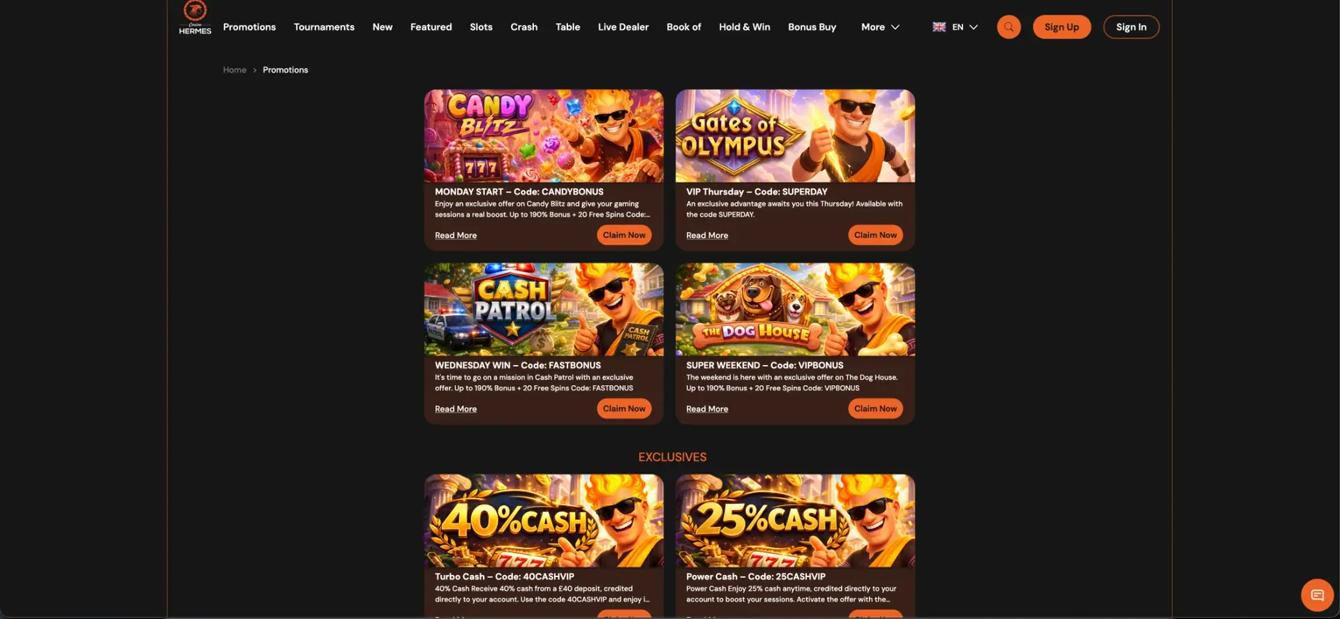 Hermes Casino bonus overview