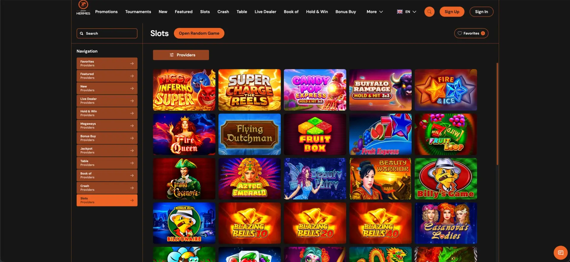 Slot selection at Hermes Casino